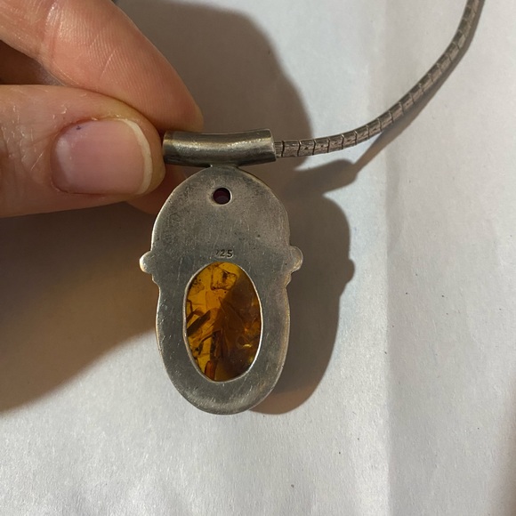SOLD! Amber and garnet art deco sterling silver pendant - Picture 3 of 3
